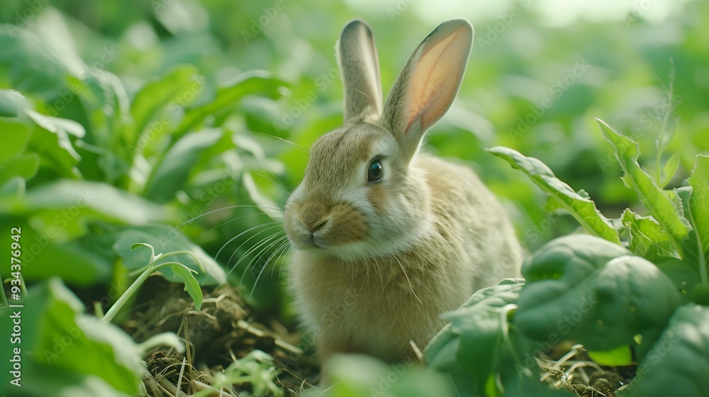 A rabbits cinematic journey through a fields of household vegetables AI generated illustration A rabbits cinematic journey through a fields of household vegetables AI generated illustration