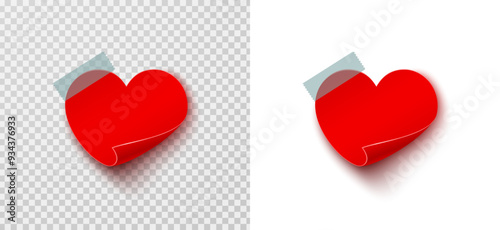 Wallpaper Mural Paper sticker in heart shape on translucent sticky tape with shadow isolated on transparent background. Vector empty note post template for Happy Valentine's or Mother's Day design Torontodigital.ca