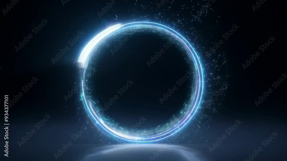 Animation of empty round hologram frame with light effect on black background. Technology glowing HUD circle. Magic fantasy portal, teleport. Futuristic interface design. Virtual reality, cyberspace Animation of empty round hologram frame with light effect on black background. Technology glowing HUD circle. Magic fantasy portal, teleport. Futuristic interface design. Virtual reality, cyberspace