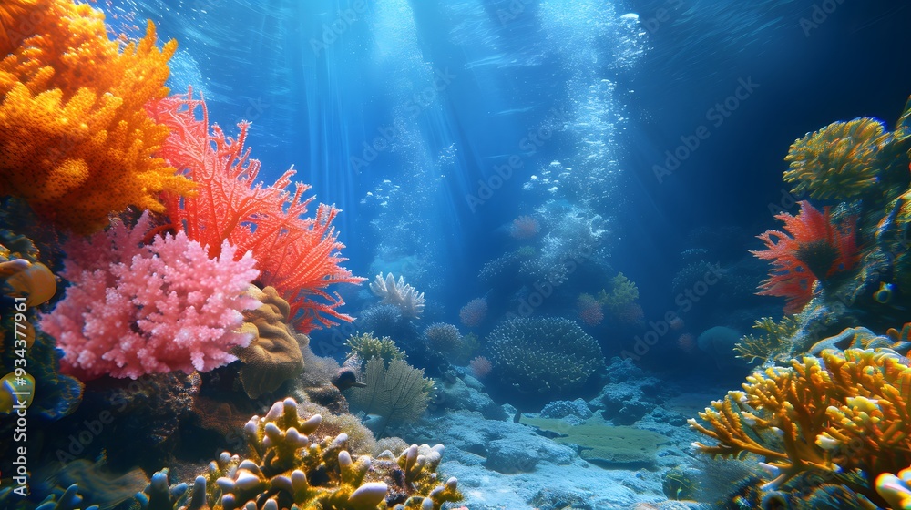 Fototapeta premium A serene ocean scene with vibrant 3D coral AI generated illustration