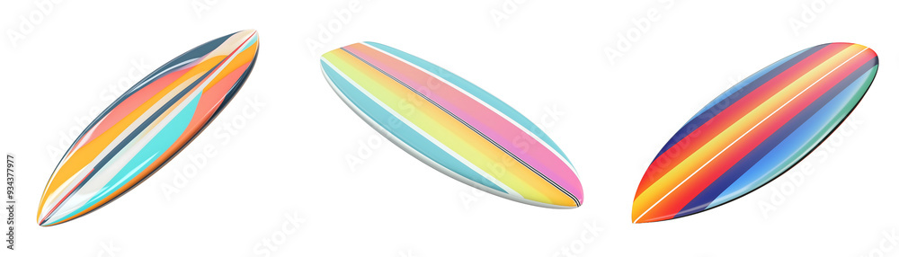 set of surfboard with multicolour design on a transparent background set of surfboard with multicolour design on a transparent background