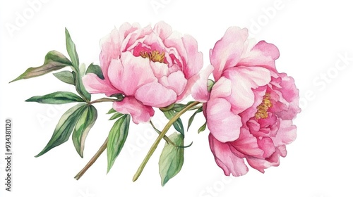 Pink Peonies Watercolor Illustration Isolated Botanical Art for Greeting Cards and Home Decor