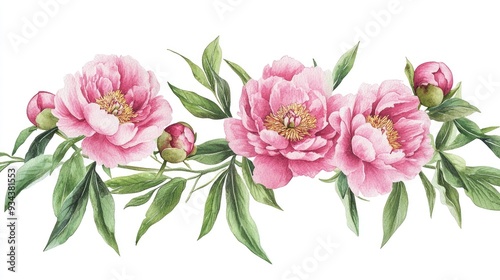 Pink Peonies Watercolor Illustration of Peony Flowers Isolated on White Background for Greeting Cards Stationery Wedding and Home Decor