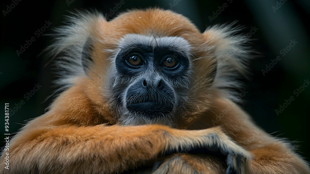 Fototapeta premium Amazon Common Woolly Monkey sitting on a branch, its expressive face and fur details visible