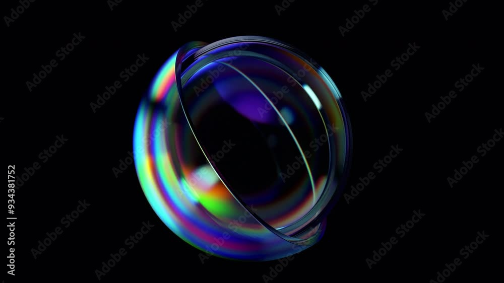 Abstract animation of an iridescent sphere on a black background, 4k looping video, 3d render