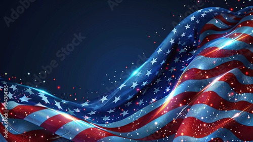 Part of the American flag is on a white background. Space for text. Close-up photo