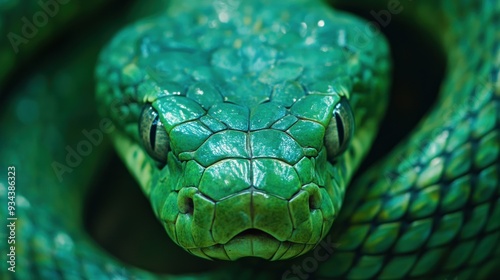 Close-Up of a Green Snake's Head