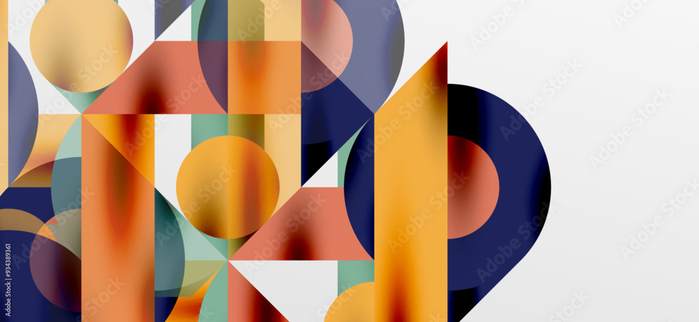 Circles and shadows. Colorful round elements with triangles, semi circles and other shapes. Vector Illustration For Wallpaper, Banner, Background, Card, Book Illustration, landing page Circles and shadows. Colorful round elements with triangles, semi circles and other shapes. Vector Illustration For Wallpaper, Banner, Background, Card, Book Illustration, landing page