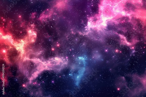 Glowing Purple Pink Nebula with Bright Stars in Deep Space