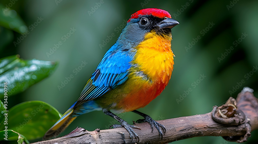 Amazon Dotted Tanager perched on a branch, its vibrant colors standing out against the green Amazon Dotted Tanager perched on a branch, its vibrant colors standing out against the green