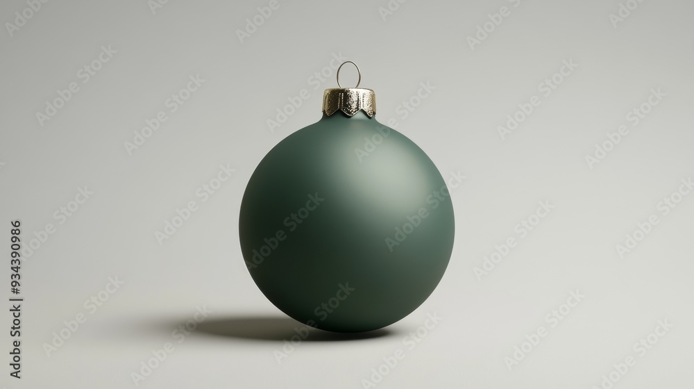 A green glass ornament is sitting on a white background A green glass ornament is sitting on a white background