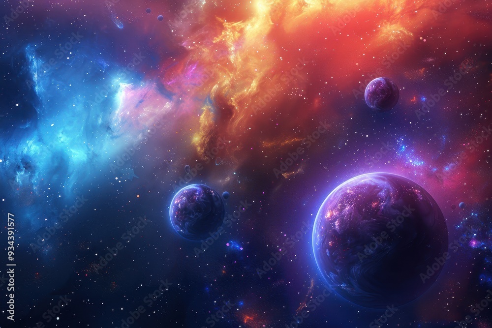 Planets and stars in deep space with vibrant colors and glowing lights Planets and stars in deep space with vibrant colors and glowing lights