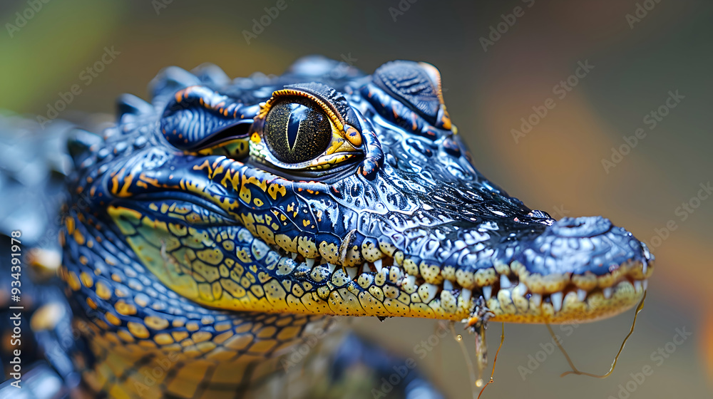 Obraz premium Amazon Dwarf Crocodile face, showcasing its eyes and scales