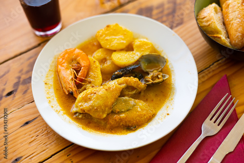 Bowl of traditional catalonian meal Casuela de San pedro photo