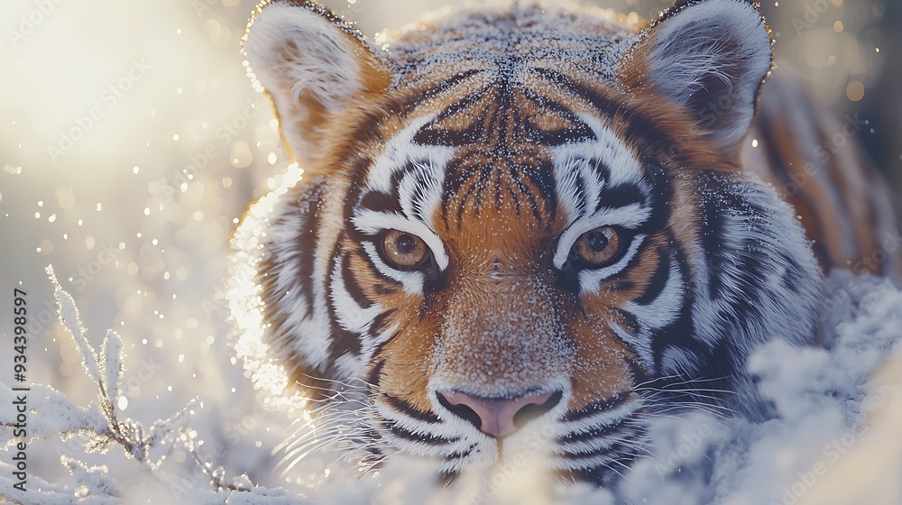 Fototapeta premium Siberian Tiger Close Up In Snowy Winter Landscape