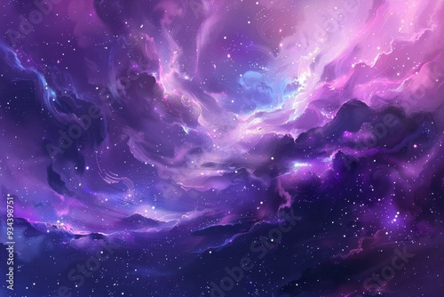 Colorful and vivid space nebula with glowing stars and dust formations