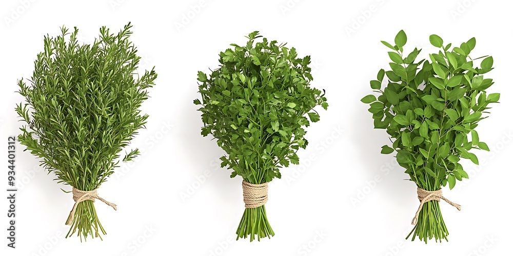 Obraz premium Fresh Herbs Bundle Parsley Thyme and Mint