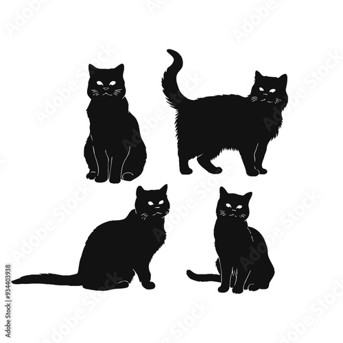 British Shorthair silhouette vector template cat illustration
