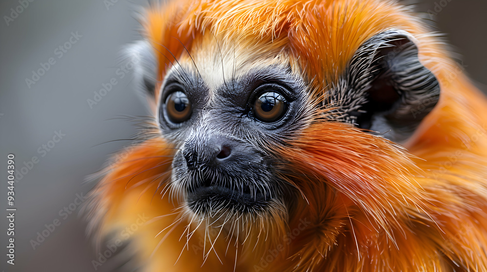 Fototapeta premium Amazon Golden Tamarin face, showcasing its bright fur and curious eyes