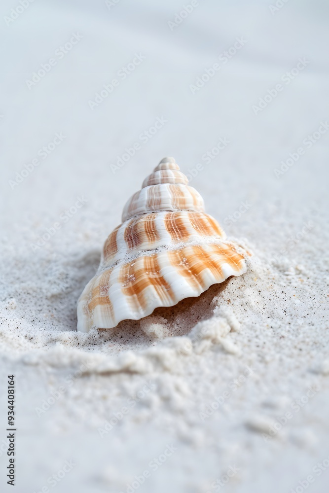A single seashell on a white sandy beach in macro view AI generated illustration A single seashell on a white sandy beach in macro view AI generated illustration