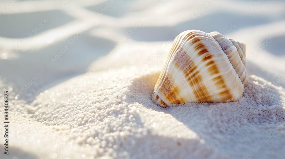 A single seashell on a white sandy beach in macro view AI generated illustration A single seashell on a white sandy beach in macro view AI generated illustration