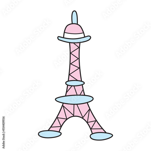 Eiffel tower toy cartoon doodle vector illustration