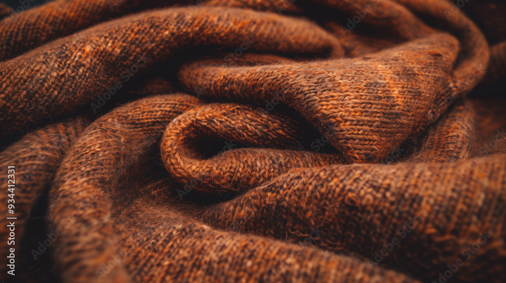Fototapeta premium Closeup of knitted brown-orange tweed fabric
