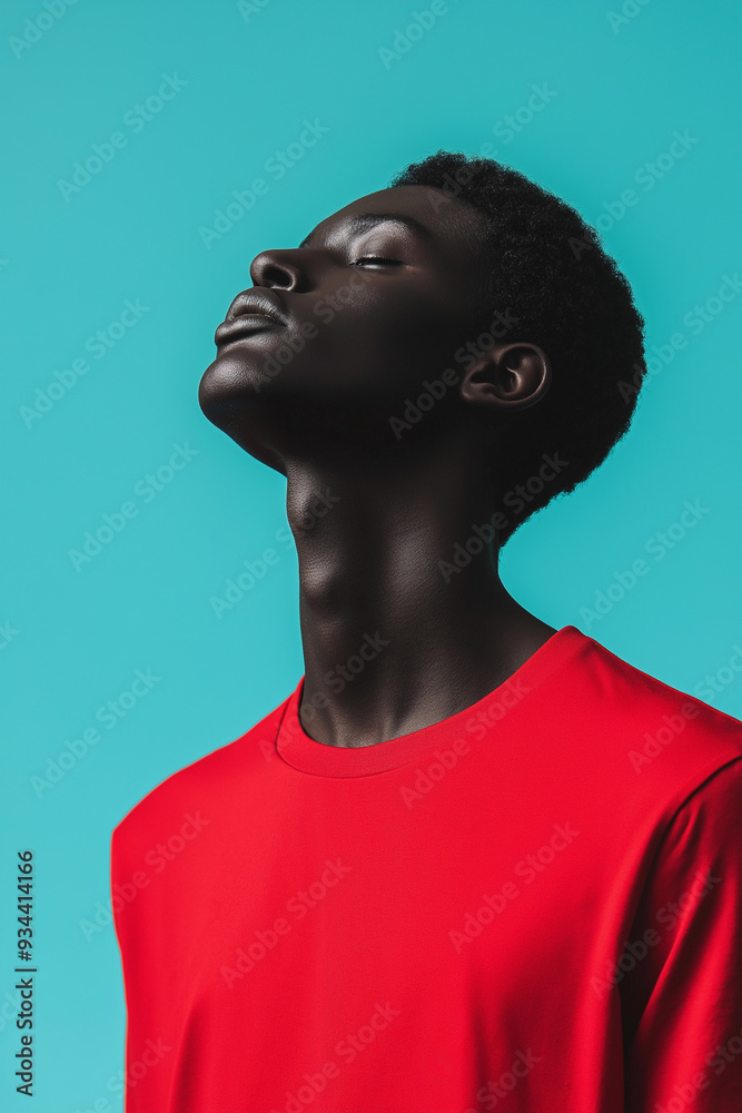 Red T-Shirt Against Bright Cyan on Mannequin