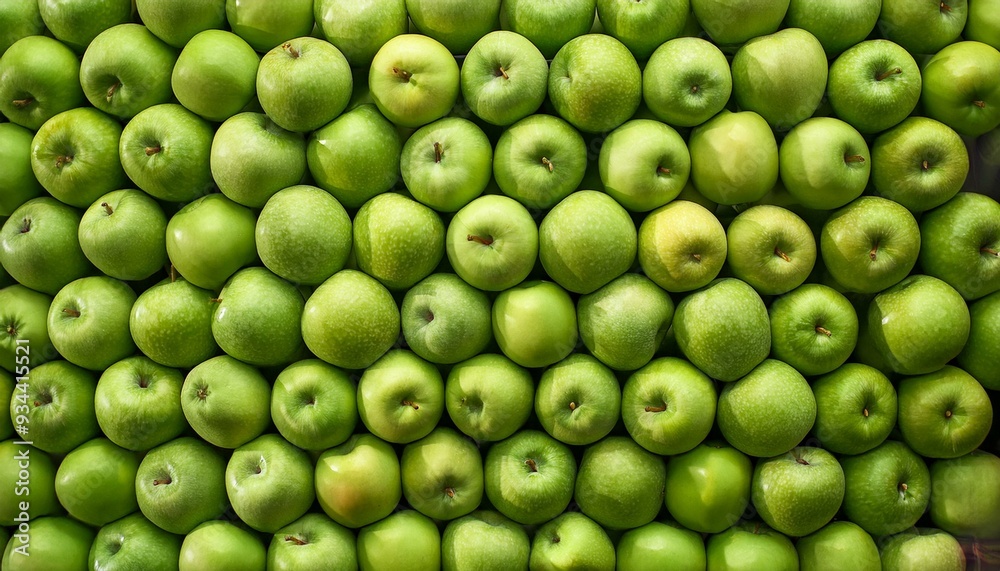 A closeup view of well organized fresh green apples; food and fruits; a wall of green apples in focus; fruit photography A closeup view of well organized fresh green apples; food and fruits; a wall of green apples in focus; fruit photography