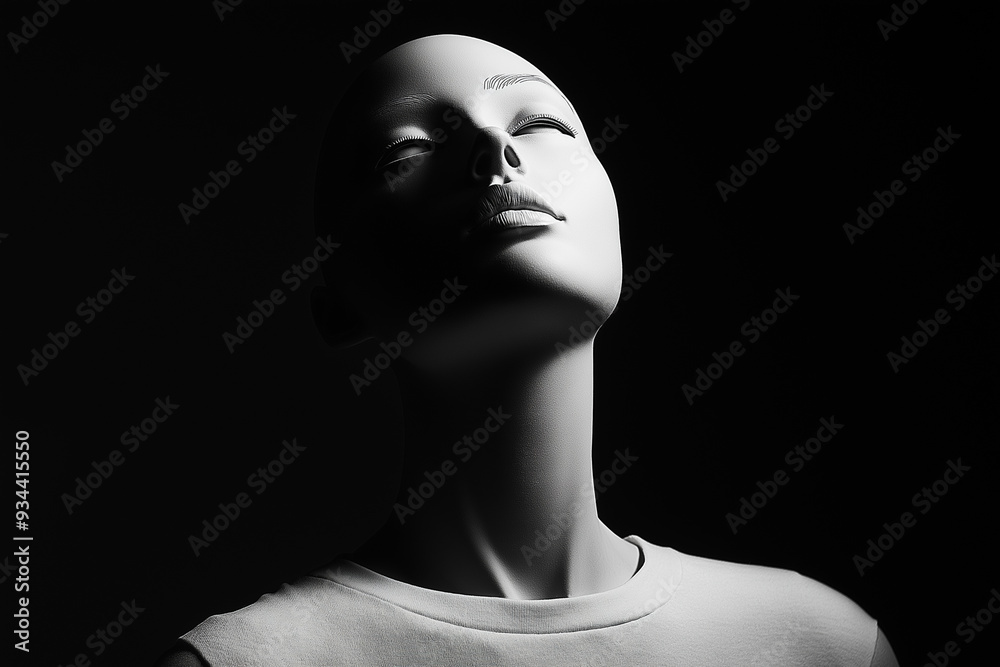 Elegant White T-Shirt on Mannequin with Deep Black Backdrop Elegant White T-Shirt on Mannequin with Deep Black Backdrop