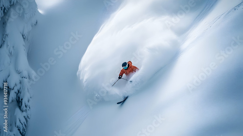 Man skiing in deep powder snow, Gastein, Salzburg, Austria