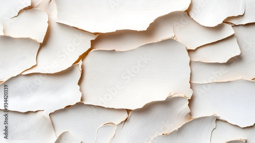 Macro view of paperbark tree bark, peeling layers with fibrous texture, soft beige tones, natural decay aesthetic