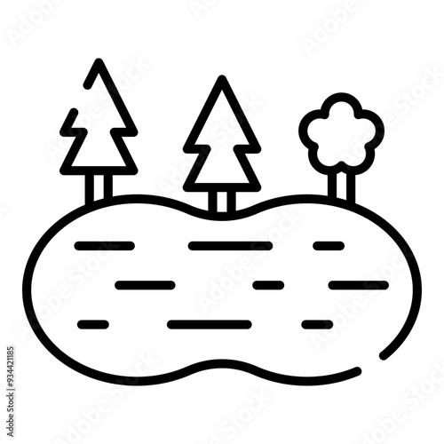 Lake, pond black line icon