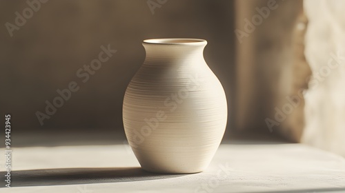 Ceramic vase, dimly lit artisan workshop, delicate textures, warm ambient light, rustic craftsmanship, high-quality pottery