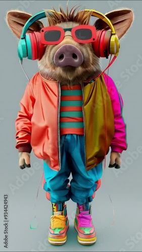 Wallpaper Mural Fashion boar in 80's hip hop clothes Torontodigital.ca