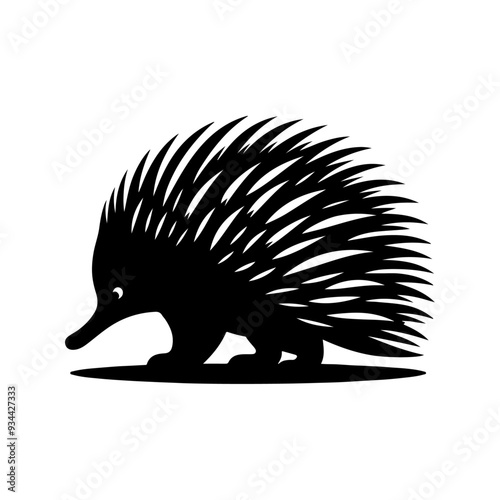 Echidna silhouette, vector black color silhouette