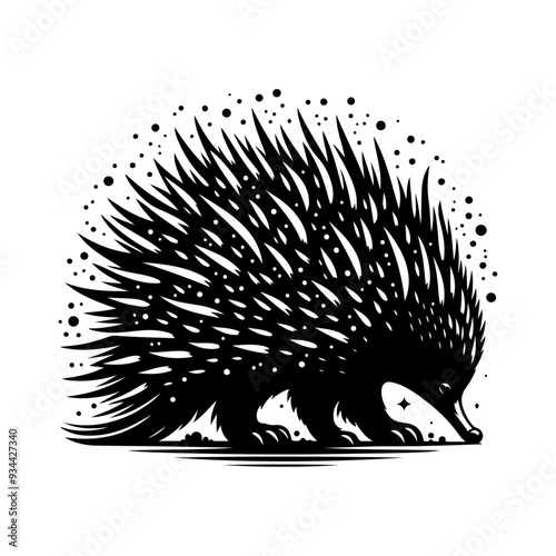 Echidna silhouette, vector black color silhouette