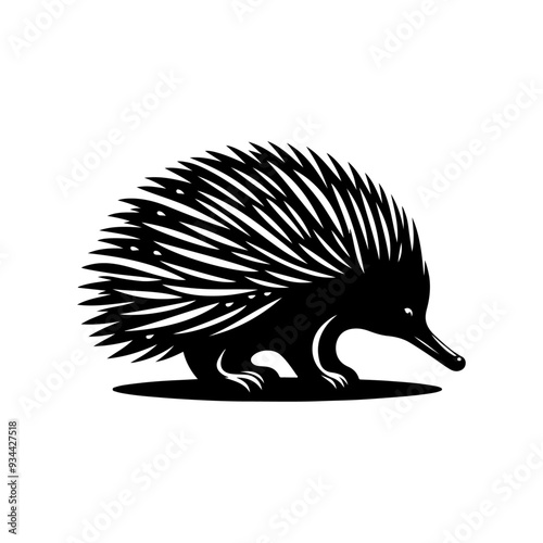 Echidna silhouette, vector black color silhouette