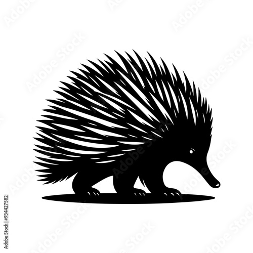 Echidna silhouette, vector black color silhouette
