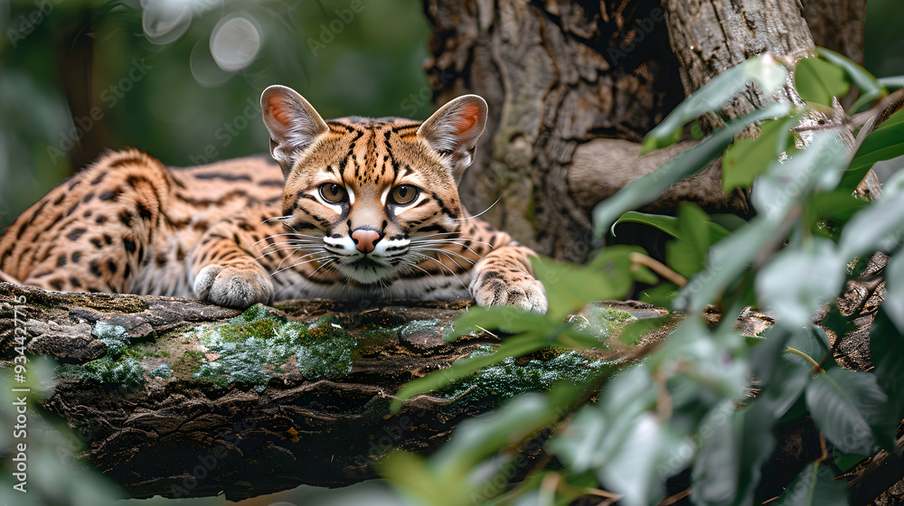 Fototapeta premium Amazon Ocelot face, showcasing its sharp features and keen eyes