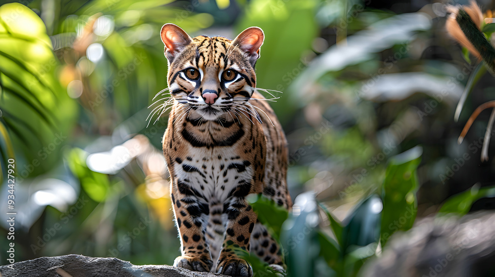 Obraz premium Amazon Ocelot face, showcasing its sharp features and keen eyes