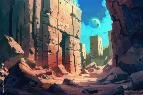 Ruined City Under An Alien Sky