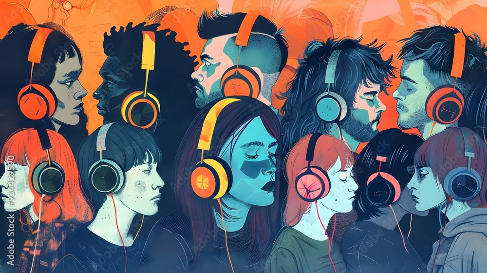 People wearing headphones, lost in their own world of sound. Irony of