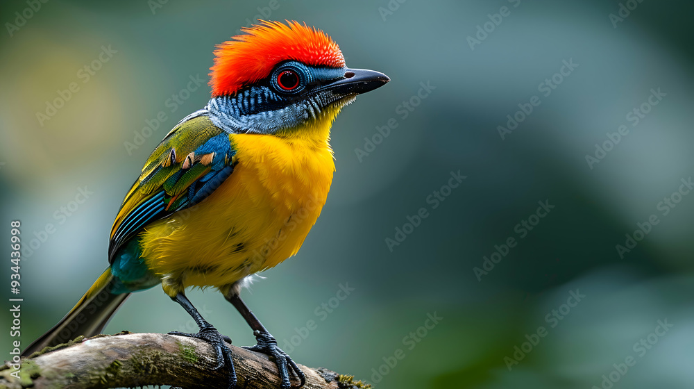 Obraz premium Amazon Red-headed Manakin perched on a branch, its vibrant plumage and distinctive color visible