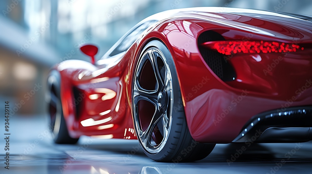 Fototapeta premium Red Sport Car Rear Wheel and Tail Light Close Up