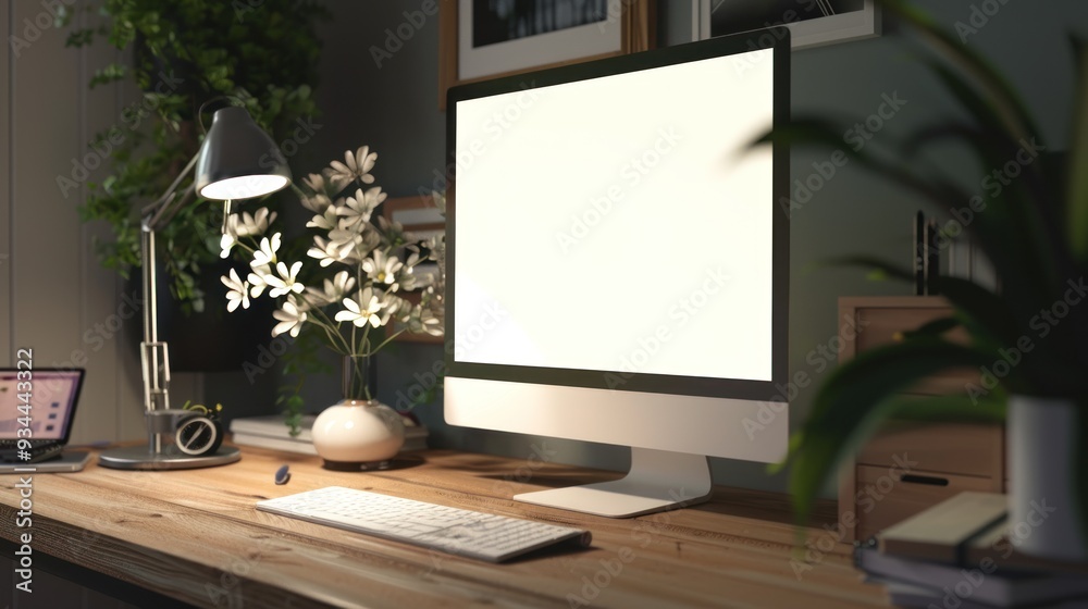 Fototapeta premium desk setup with a blank pc