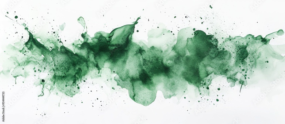 Obraz premium Watercolor illustration featuring handmade dirty art painting in spring green Deep green liquid color design with a fresh natural grunge ink splash on a white background Leafy tones enhance the ove