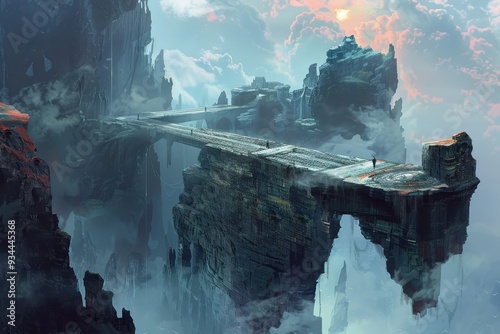 A Bridge Across the Clouds in a Mystical Landscape