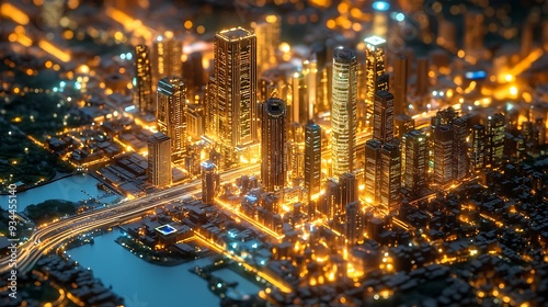 Wallpaper Mural Nighttime Cityscape with Illuminated Buildings and Traffic Torontodigital.ca