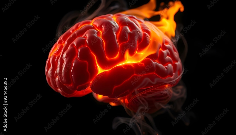 Smoking and Burning Realistic Brain on Fire Symbolizing Stress, Anger and Burnout Smoking and Burning Realistic Brain on Fire Symbolizing Stress, Anger and Burnout